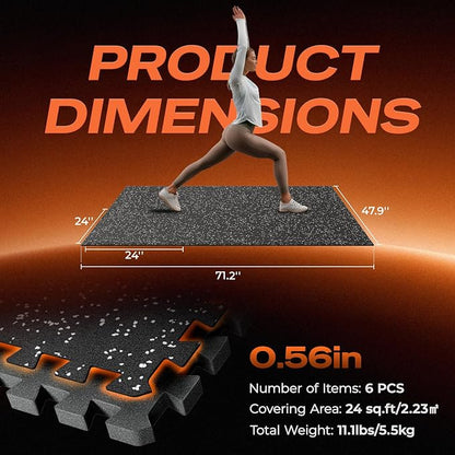 SUPERJARE 0.56'' Thick 6 Pcs 24 Sq Ft Rubber Top Exercise Equipment Mats - Image 7
