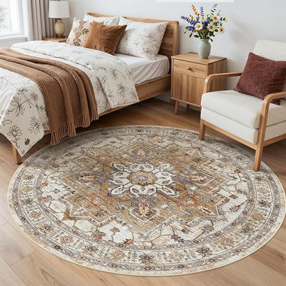 Madane Washable 5ft Circle Round Rug, 5x5 Circular Rugs Non-Slip Vintage Area - Image 3