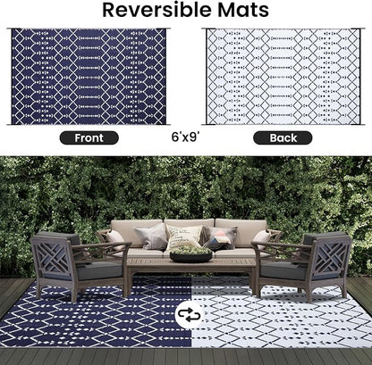 Smiry Outdoor Rug 6x9 ft, Waterproof Reversible Plastic Straw Rugs, Boho - Image 3