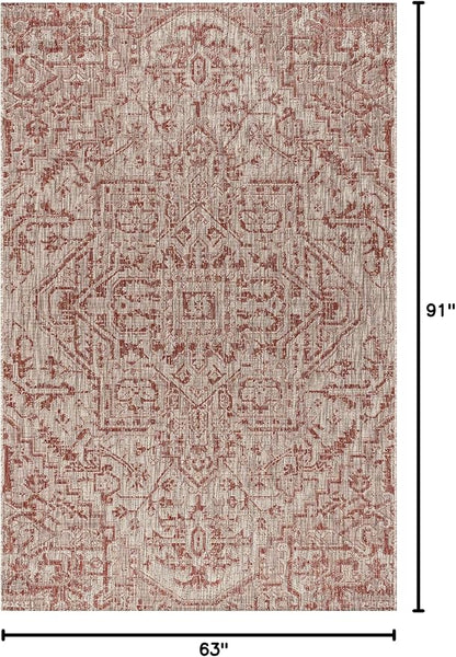 JONATHAN Y Boho Medallion Indoor Outdoor Area Rug 5X8 Red/Taupe, Estrella - Image 2