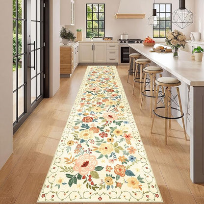 DUKINO 2.6x12 Kitchen Runner Rug, Lightweight Floral Washable Rug - Image 3