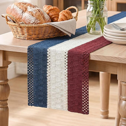 Artoid Mode Blue Beige Red Farmhouse Rustic Table Runner 12x72 Inch | Holiday by ArtoidMode