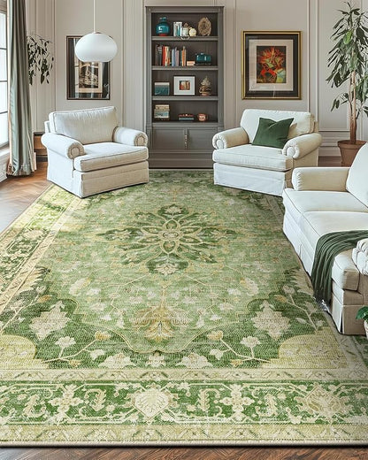 RELEANY Area Rugs Large 10'x14' Washable Non-Slip, Floral Vintage Distress - Image 3