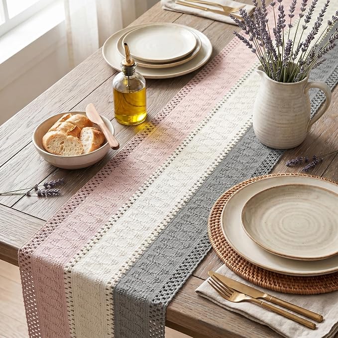 Artoid Mode Grey Beige Pink Farmhouse Rustic Table Runner 12x48 Inch | Holiday - Image 3