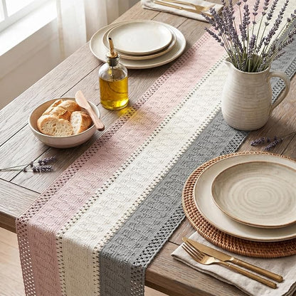 Artoid Mode Grey Beige Pink Farmhouse Rustic Table Runner 12x48 Inch | Holiday - Image 3
