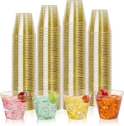 I00000 5oz 100 Pack Gold Glitter Plastic Cups, Glitter Disposable Small Plastic by I00000