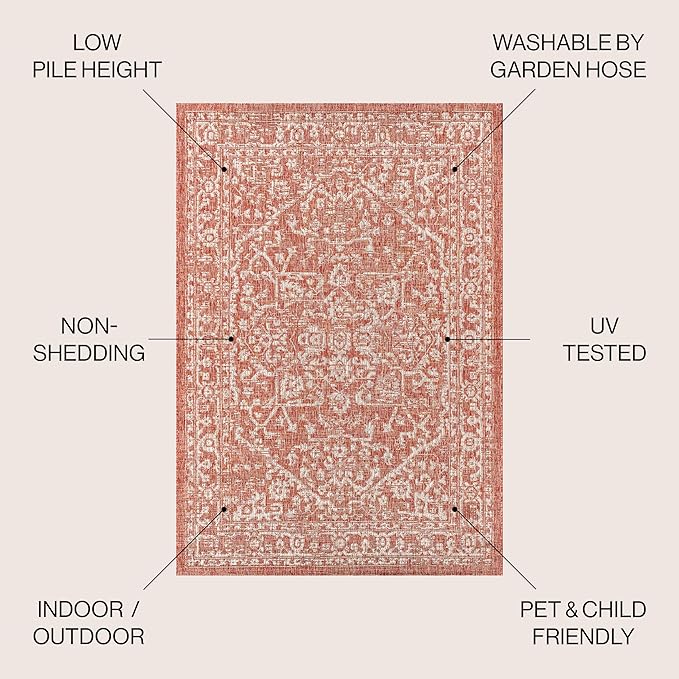 JONATHAN Y Boho Medallion Indoor Outdoor Square Area Rug 8X8 Red/Taupe - Image 2