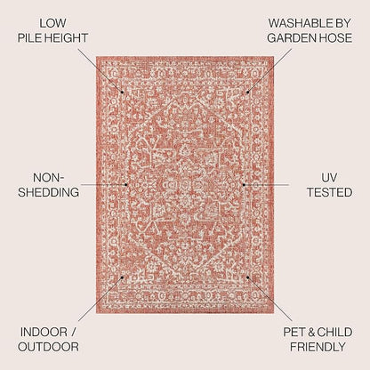 JONATHAN Y Boho Medallion Indoor Outdoor Square Area Rug 8X8 Red/Taupe - Image 2