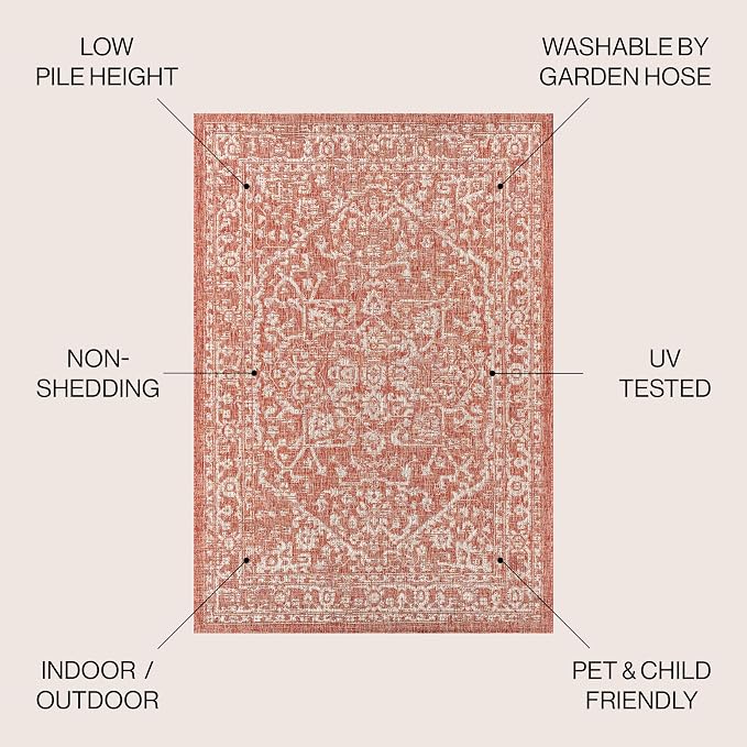 JONATHAN Y Boho Medallion Indoor Outdoor Round Area Rug 9 Ft Red/Taupe - Image 3