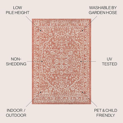 JONATHAN Y Boho Medallion Indoor Outdoor Round Area Rug 9 Ft Red/Taupe - Image 3