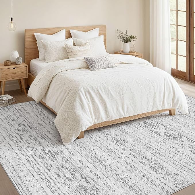 Nakagishi 7x9 Area Rug Living Room: Washable Boho Large Neutral Soft Farmhouse - Image 6