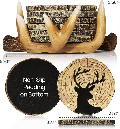 Deer Antlers Coaster Set of 6 – Handcrafted Deer Antler Decor and Man Cave Gifts - Image 2