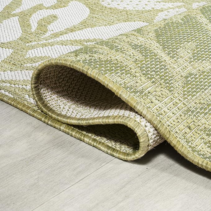 JONATHAN Y Floral Textured Weave Indoor Outdoor Round Area Rug 5 Ft Green/Cream - Image 5