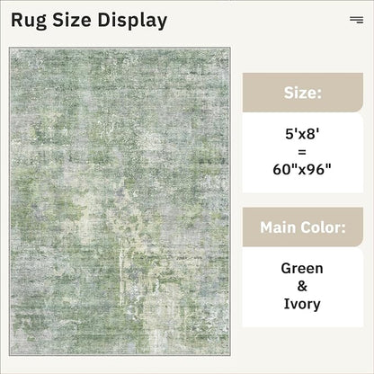 Soalmost 5x8 Area Rugs Green/Ivory Low Pile Indoor Washable Trendy Faded Style - Image 5