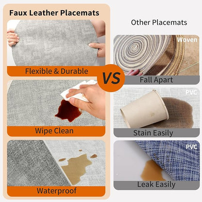 Maxpearl Faux Leather Round Placemats Set of 6, 13.8 inch, Heat Resistant - Image 4