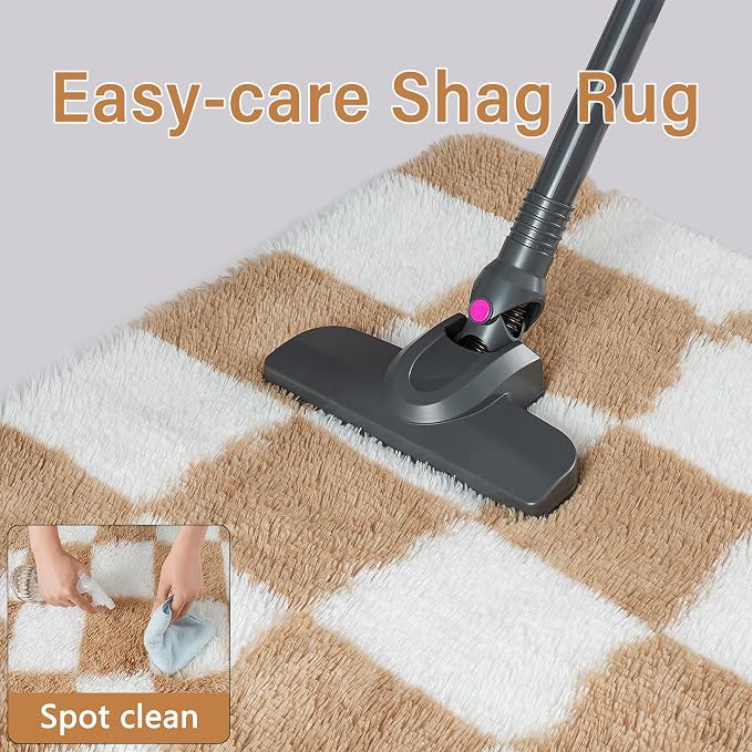 PureCozy 3x5 Area Rugs for Kids Room Brown Soft Shag Checkered Rug Modern - Image 7