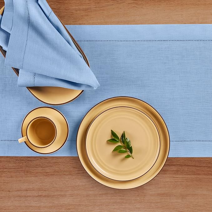 Solino Home 100% Pure Linen Table Runner Cornflower Blue Woven, 14 x 132 in | - Image 3