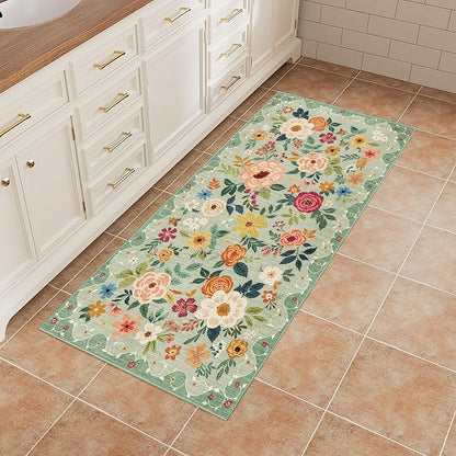 DUKINO 2x4 Rug for Entryway, Washable Kitchen Floral Runner Rug - Image 9