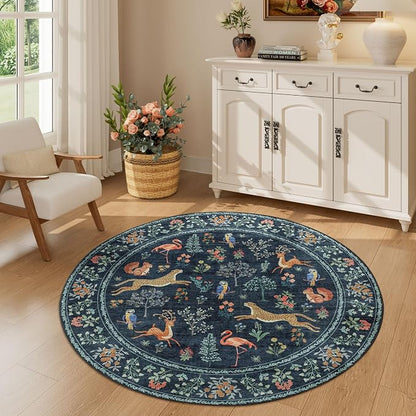 DUKINO 4ft Round Rug, Washable Round Area Rug, Non Slip Indoor Low Pile Animal - Image 4