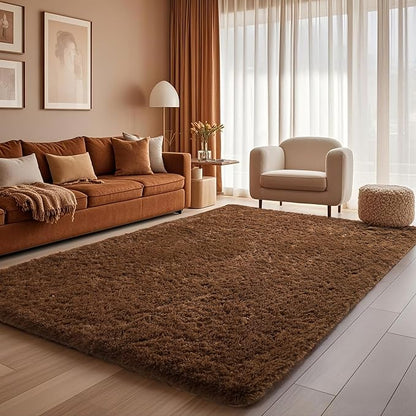Ophanie Brown Rugs for Bedroom Living Room, Fluffy Fuzzy Furry Carpet, Plush - Image 3
