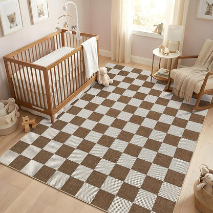 GarveeHome Checkered Terracotta Brown 2x3 Washbale Rug Door Mat Geometric - Image 3