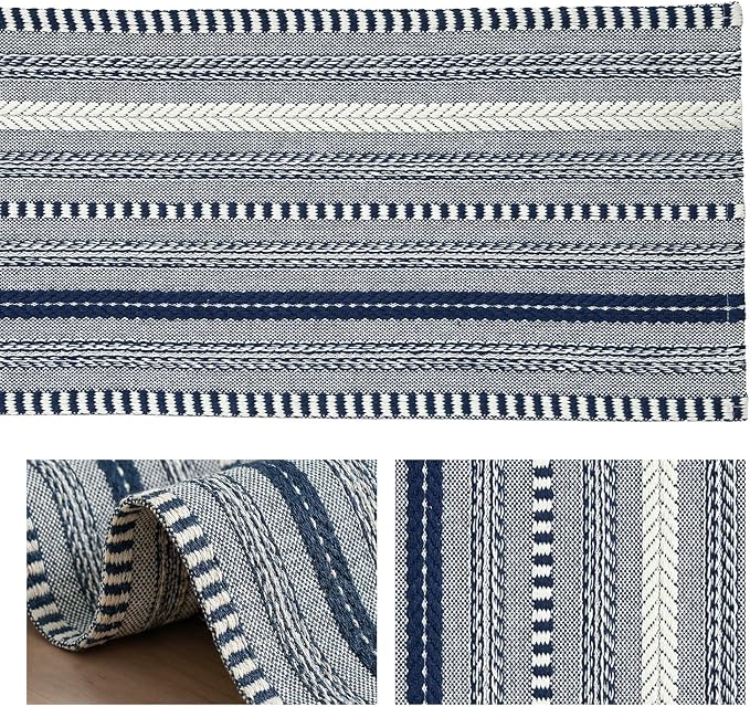 Artoid Mode Dark Blue Farmhouse Stripe Braided Table Runner 12x120 Inch | - Image 6