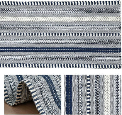 Artoid Mode Dark Blue Farmhouse Stripe Braided Table Runner 12x120 Inch | - Image 6