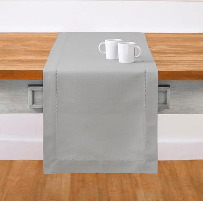 Solino Home Cotton Linen Dining Table Runner Light Grey Woven, 14 x 90 in | by SolinoHome