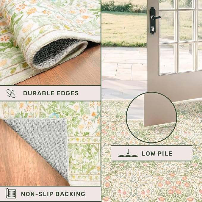Hazo Haus Beige Green Bedroom Rug 5x7 Area Rug - Image 5