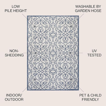 JONATHAN Y Vintage Filigree Indoor Outdoor Area Rug 5X8 Blue/Cream, Madrid - Image 2