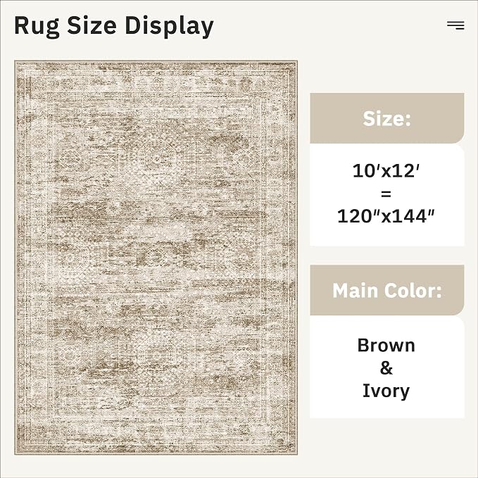 Soalmost Area Rug 10x12 Vintage Washable Living Room Large Carpet Non Slip - Image 5