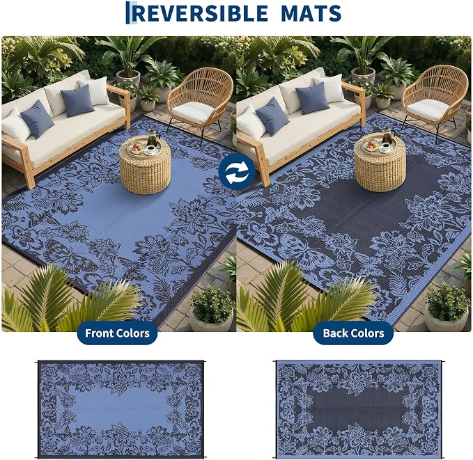 Garvee 5’x8’ Waterproof Patio Outdoor Rug, Outdoor Plastic Straw Rug - Image 4