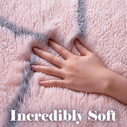ONASAR Rugs for Living Room Bedroom, 5x8 Fluffy Pink and Grey Area Rug - Image 2