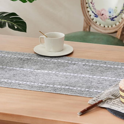 Braided Farmhouse Table Runner, Braided Charcoal 13x108 Inch, Cotton Linen - Image 5