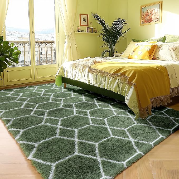 ONASAR 5x7 Area Rugs for Living Room Bedroom, Fluffy Olive Green and White - Image 5