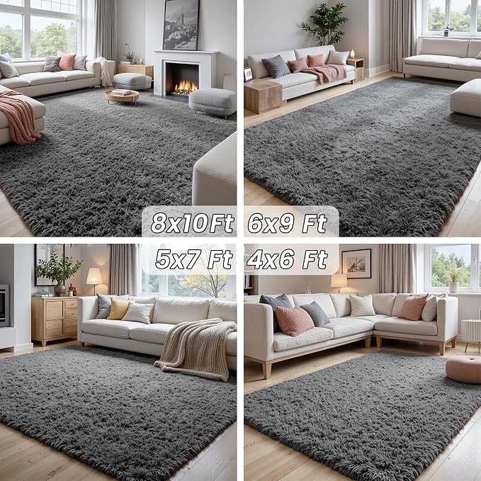 6x9 Area Rugs for Living Room Rug: Soft Fluffy Shag Gray Rugs for Bedroom - Image 7