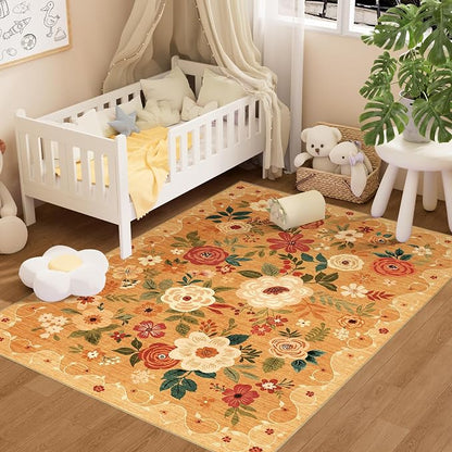 DUKINO 4x6 Area Rug, Lightweight Non Slip Washable Floral Rug, Indoor Low Pile by DUKINO
