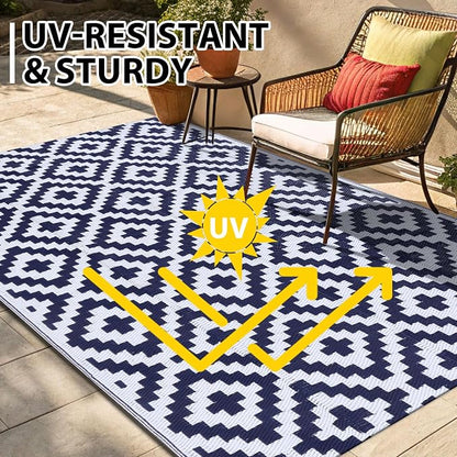 Smiry Waterproof Outdoor Rug 9x12 ft, Reversible Plastic Straw Patio Camping - Image 5