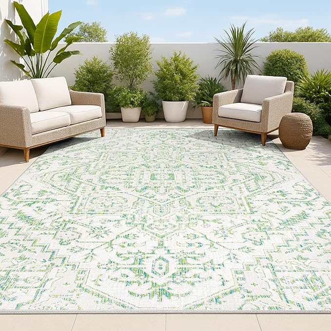 JONATHAN Y Boho Medallion Indoor Outdoor Area Rug 4X6 Green/Cream, Estrella by JONATHANY
