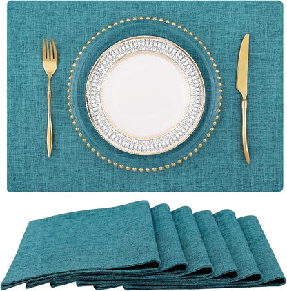 Faux Cotton Linen Placemats Set of 6, Cloth Washable Farmhouse Dining Table Mats by homing
