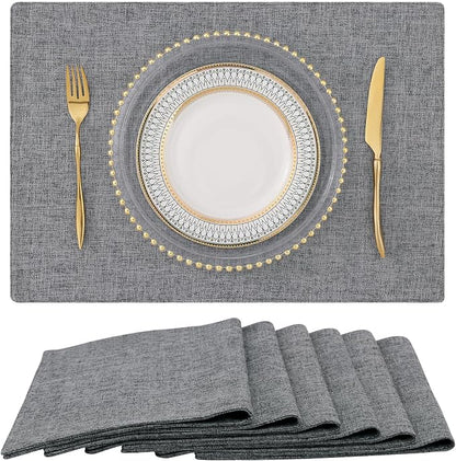 Faux Cotton Linen Placemats Set of 6, Cloth Washable Farmhouse Dining Table Mats by homing