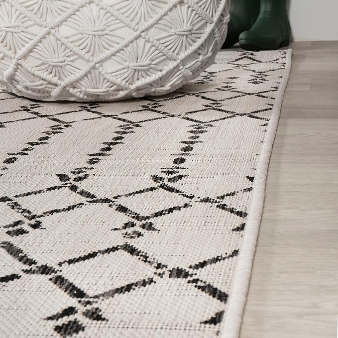 JONATHAN Y Moroccan Geometric Indoor Outdoor Area Rug 9X12 Cream/Black - Image 8