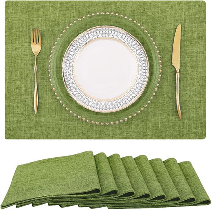 Faux Cotton Linen Placemats Set of 8, Cloth Washable Farmhouse Dining Table Mats by homing