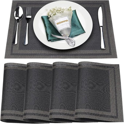 Placemats Set of 4, Vinyl Woven Black Non Slip Table Mats | Heat Resistant by BxzanDya-LifeSmartMaker