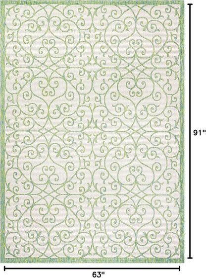 JONATHAN Y Vintage Filigree Indoor Outdoor Area Rug 5X8 Cream/Green, Madrid - Image 2