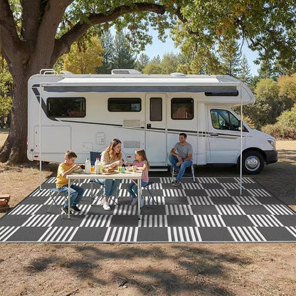 Garvee Waterproof Outdoor Rug 9x12, Checkered Foldable Plastic Straw Patio - Image 6