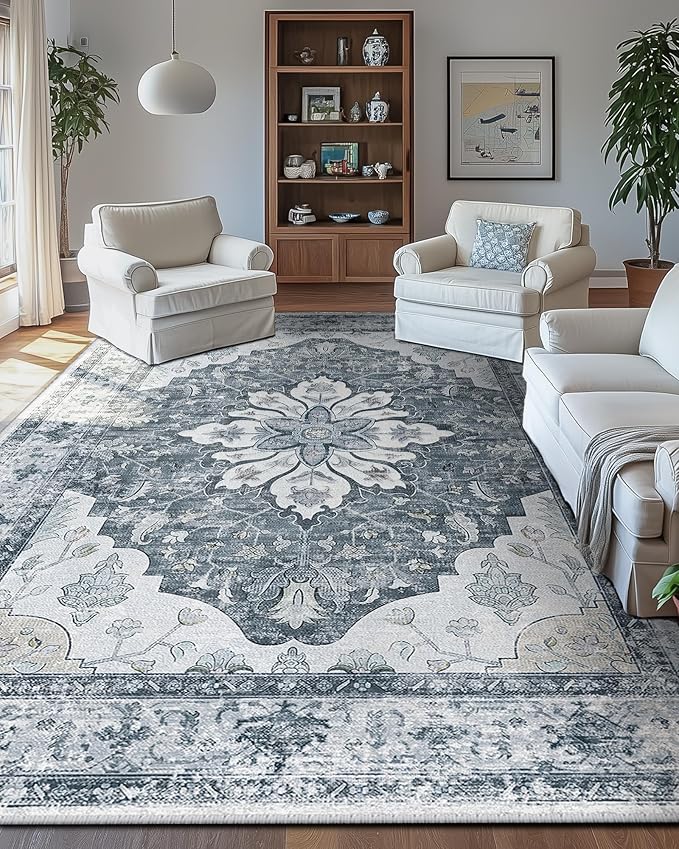 RELEANY Area Rugs Large 10'x14' Washable Non-Slip, Floral Vintage Distress - Image 3