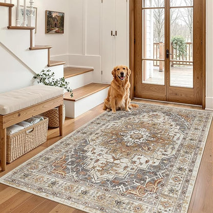 Madane Area Rug 4x6 Washable Rugs: Vintage Living Room Rug Soft Low Pile Non - Image 3
