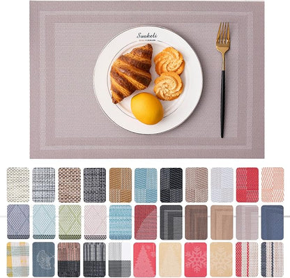 Placemats Set of 6 Washable Indoor | Outdoor Vinyl Place Mats by CADONO