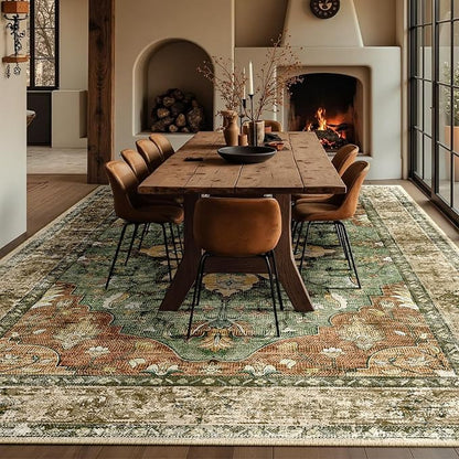 RELEANY Area Rugs Large 10'x12' Washable Non-Slip, Floral Vintage Distress - Image 4